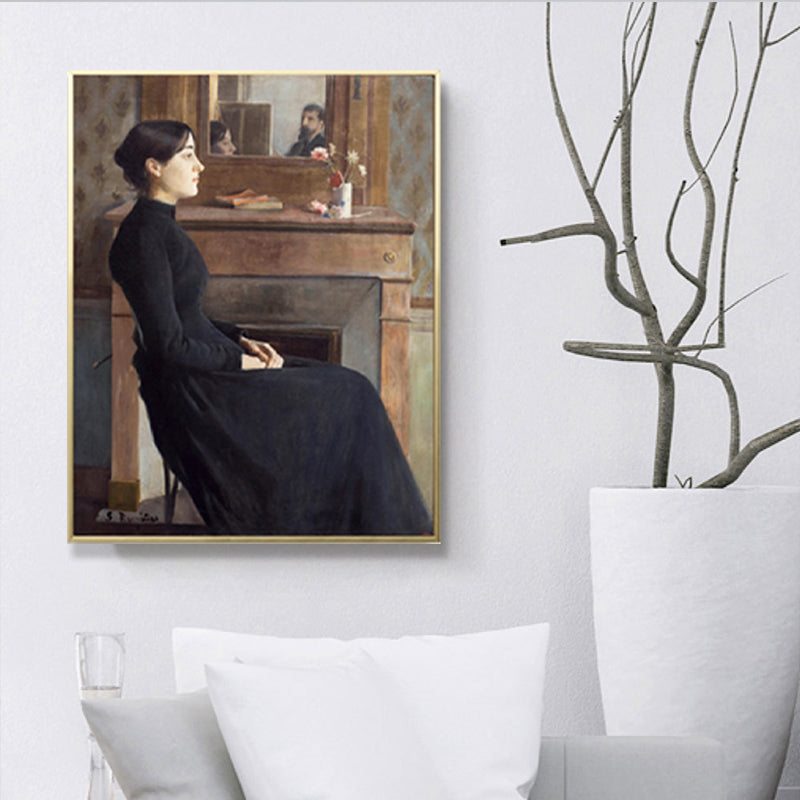 Brehn | Traditioneller Stil Leinwand Pastellfarbe Mädchen und Kamin Malerei, Mehrere Größen