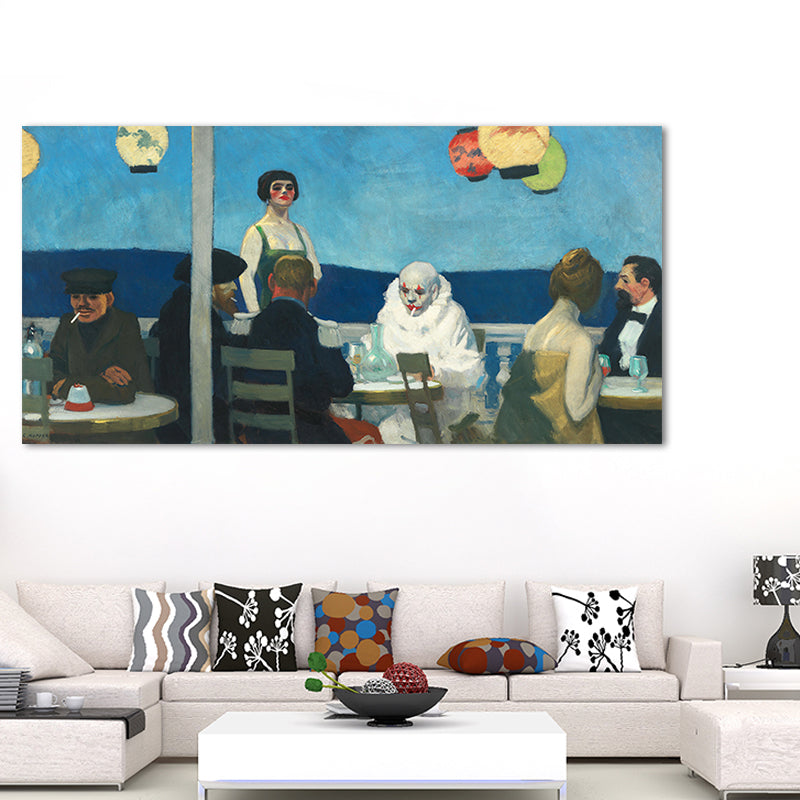 Brehn | Restaurant's Figure Painting Blue Canvas Wall Art Print Textured, Multiple Sizes