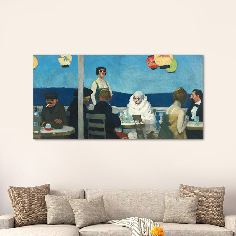 Brehn | Restaurant's Figure Painting Blue Canvas Wall Art Print Textured, Multiple Sizes