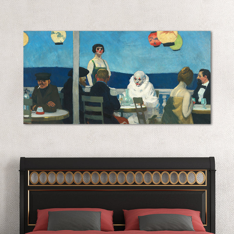 Brehn | Restaurant's Figure Painting Blue Canvas Wall Art Print Textured, Multiple Sizes