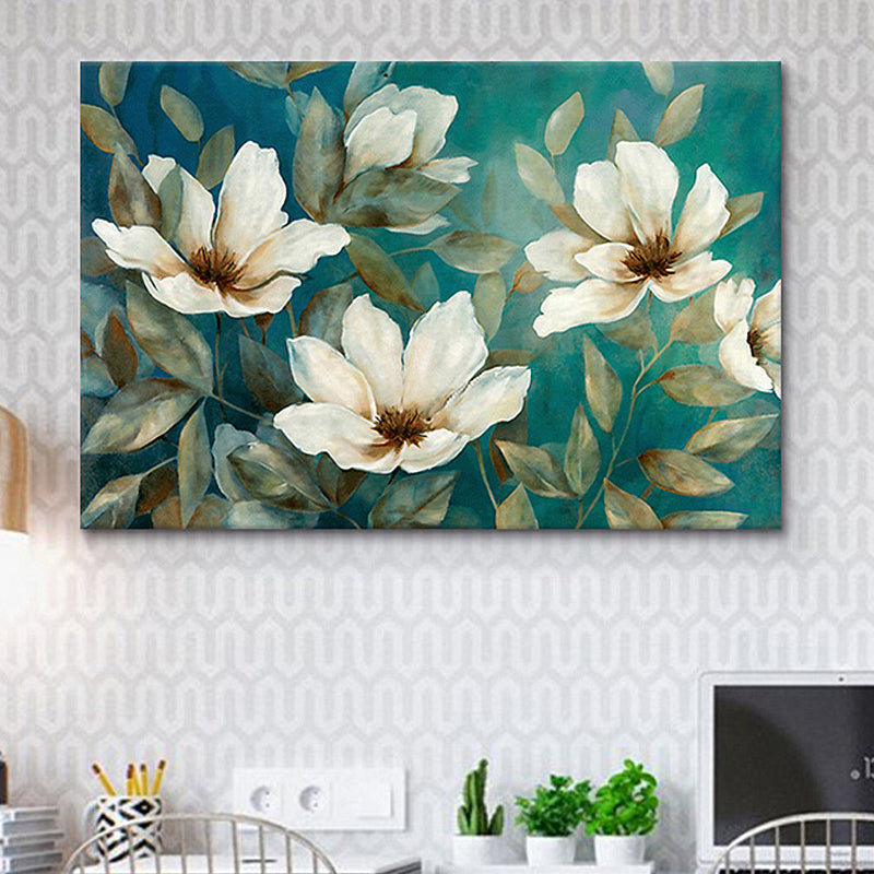 Brehn | Floweret Leinwand Wandkunst Traditionelles Stylisches Blütenbild in Weiß für das Wohnzimmer