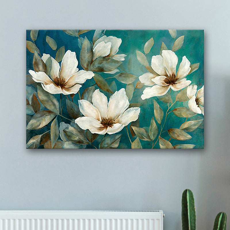 Brehn | Floweret Leinwand Wandkunst Traditionelles Stylisches Blütenbild in Weiß für das Wohnzimmer