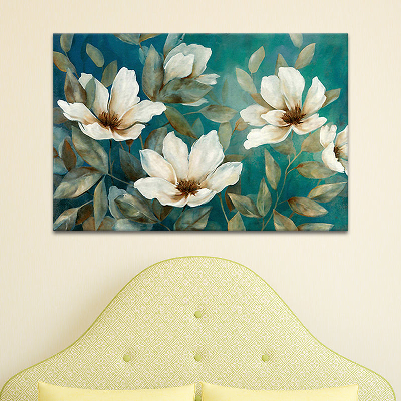 Brehn | Floweret Leinwand Wandkunst Traditionelles Stylisches Blütenbild in Weiß für das Wohnzimmer