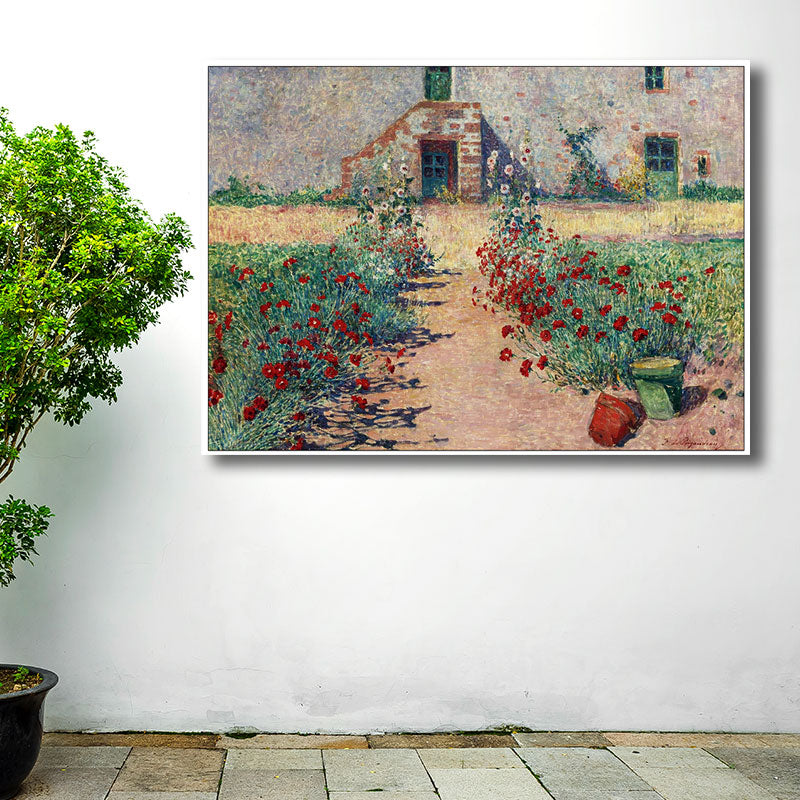 Brehn | Französische Landhausleinwand Kunst Grünes Haus Vorderblumenstraße Malerei für Wohnzimmer