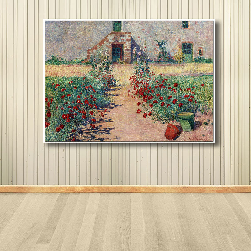 Brehn | Französische Landhausleinwand Kunst Grünes Haus Vorderblumenstraße Malerei für Wohnzimmer