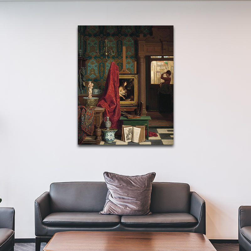 Brehn | Figurenlesung Porträtmalerei Traditionelle Texturierte Leinwand Wandkunst in Dunkler Farbe