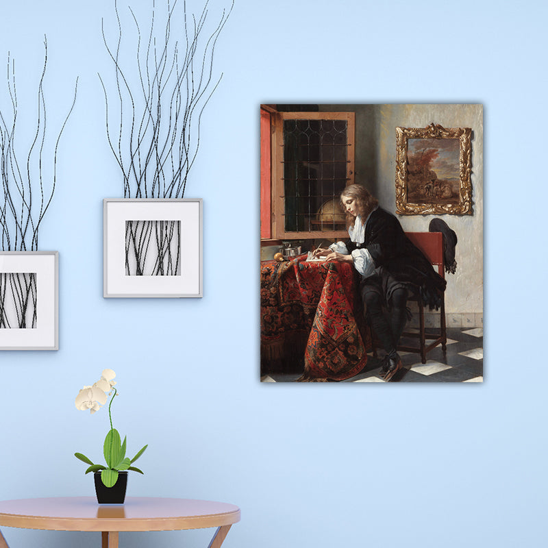 Brehn | Figurenlesung Porträtmalerei Traditionelle Texturierte Leinwand Wandkunst in Dunkler Farbe