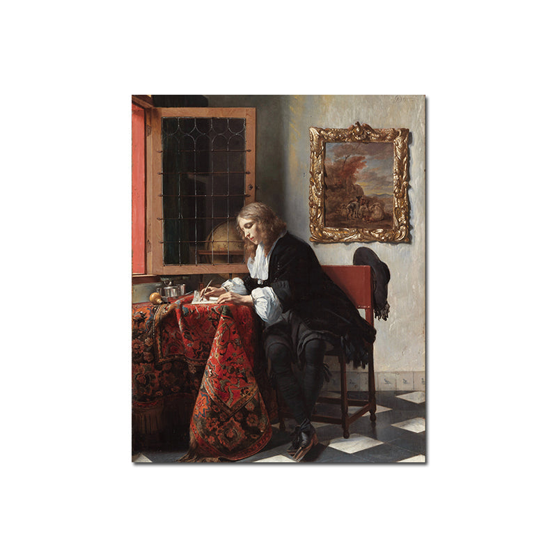 Brehn | Figurenlesung Porträtmalerei Traditionelle Texturierte Leinwand Wandkunst in Dunkler Farbe