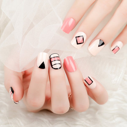 Künstlerisches geometrisches Press-On-Nagel-Set