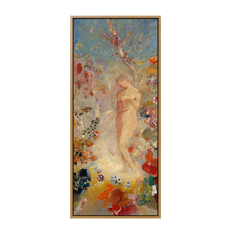 Brehn | Traditionelle stehende Aktfigur Kunst in orange strukturiertem Wanddekor für das Wohnzimmer