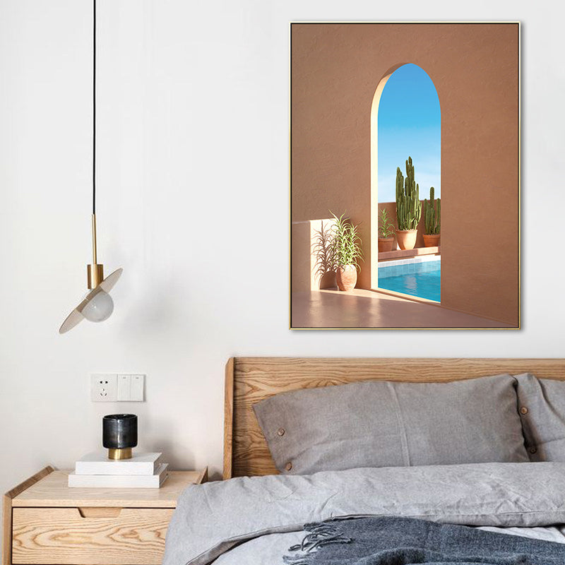 Brehn | Illustration Gebäude und See Leinwand Kunst Nordic Texturierten Wohnzimmer Wand Dekoration