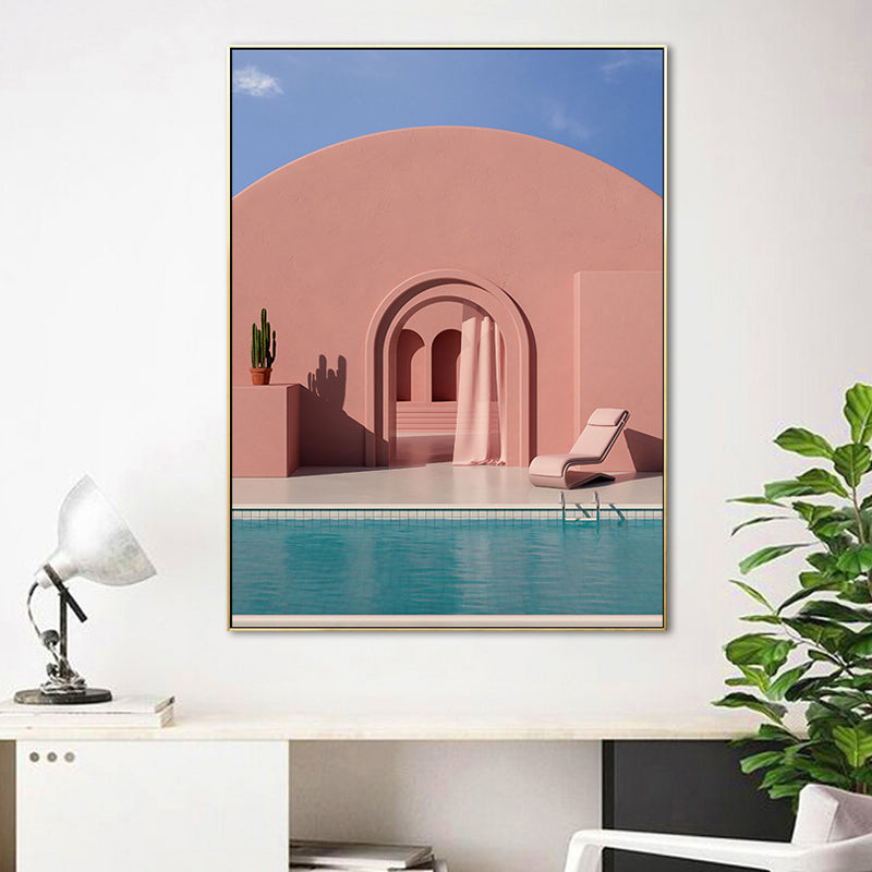 Brehn | Illustration Gebäude und See Leinwand Kunst Nordic Texturierten Wohnzimmer Wand Dekoration