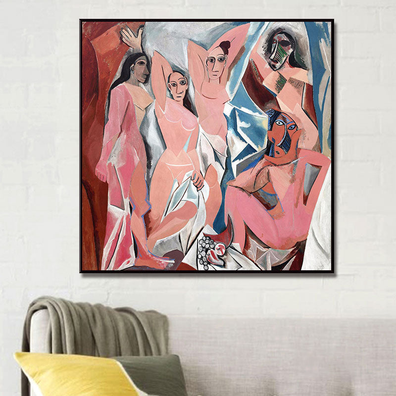Brehn | Picasso Avignon Mädchen Wandkunst in Pink Kubismus Leinwanddruck für Wohnzimmer