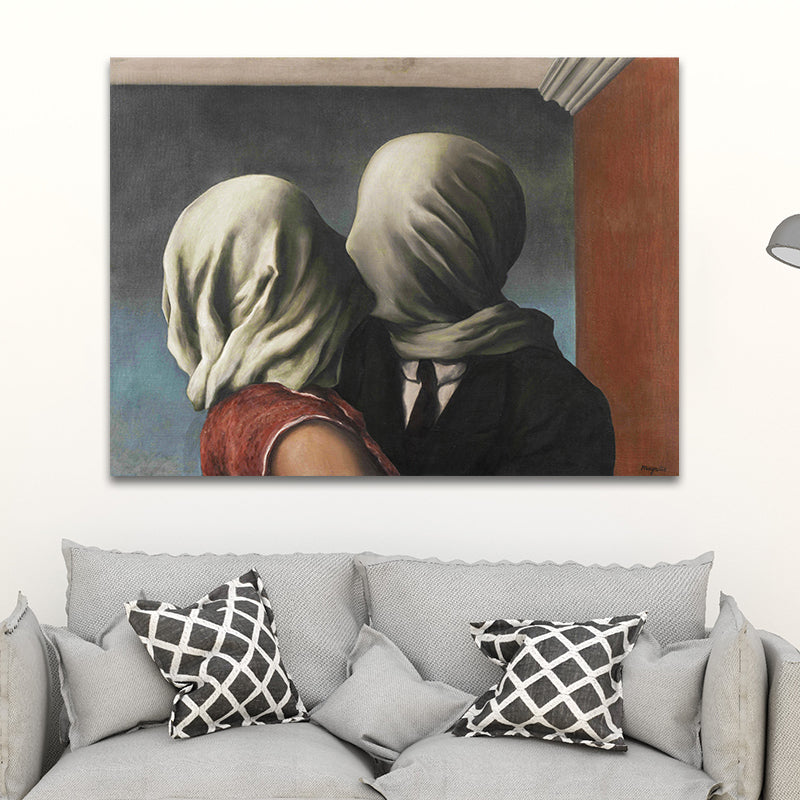 Brehn | Surrealismus Magritte die Liebenden Leinwand Blau Texturiertes Wandkunstdruck für Wohnzimmer