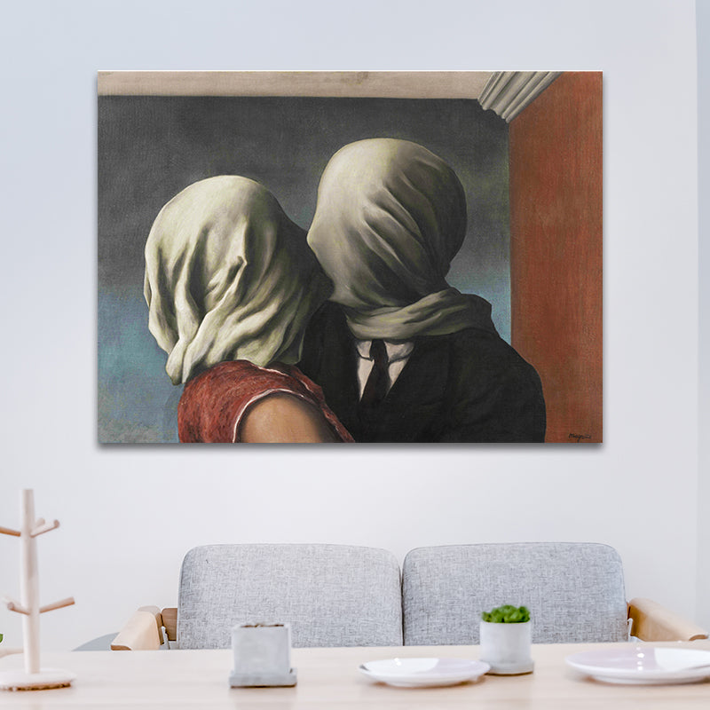 Brehn | Surrealismus Magritte die Liebenden Leinwand Blau Texturiertes Wandkunstdruck für Wohnzimmer