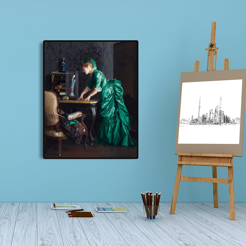 Brehn | Grüne Gentlewoman Malerei Wandkunst Figur Vintage Strukturierter Leinwanddruck für den Raum