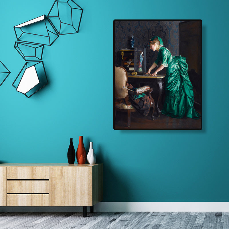 Brehn | Grüne Gentlewoman Malerei Wandkunst Figur Vintage Strukturierter Leinwanddruck für den Raum