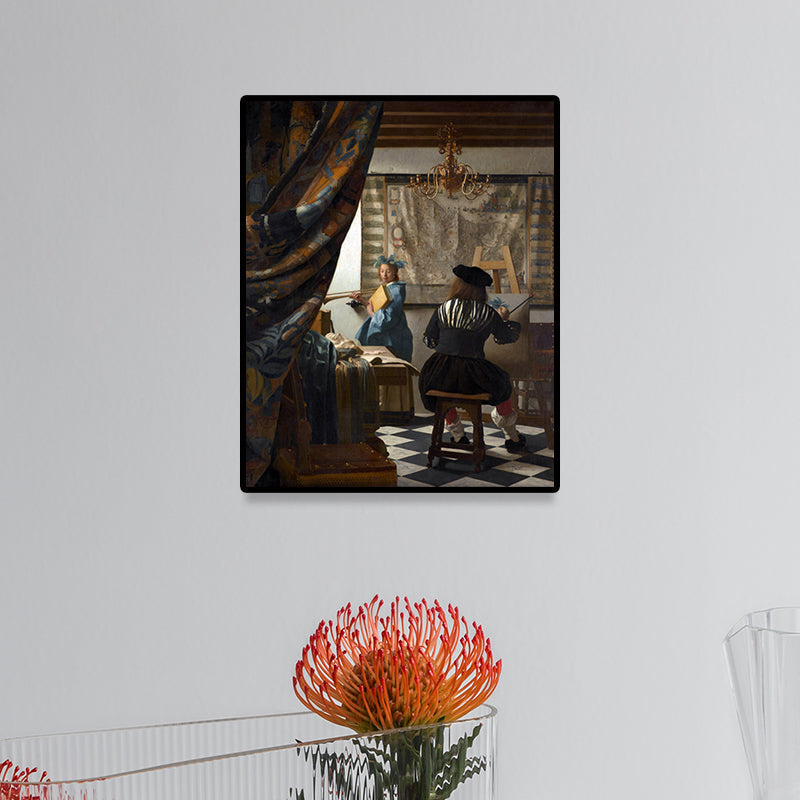 Brehn | Retro-Stil-Leinwanddruck Braun Jan Vermeer die Kunst des Malens Wanddekoration für das Schlafzimmer
