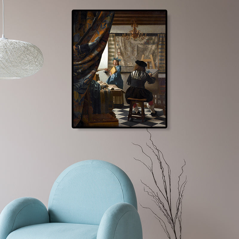 Brehn | Retro-Stil-Leinwanddruck Braun Jan Vermeer die Kunst des Malens Wanddekoration für das Schlafzimmer