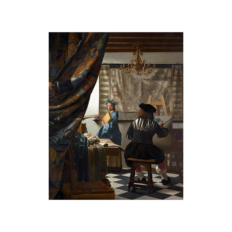 Brehn | Retro-Stil-Leinwanddruck Braun Jan Vermeer die Kunst des Malens Wanddekoration für das Schlafzimmer
