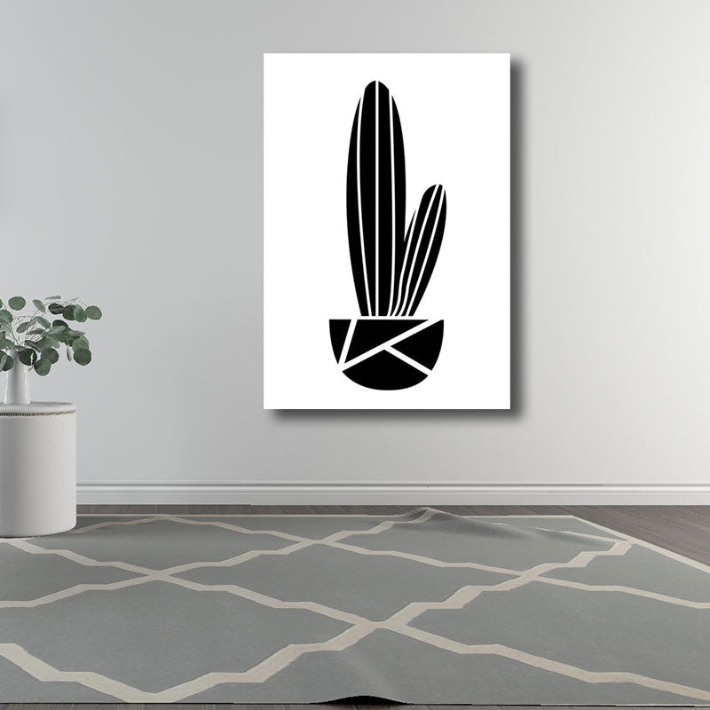 Brehn | Topf-Kaktus-Gemälde Wohnkultur Nordische Leinwand für Wohnzimmer Wandkunst in Schwarz