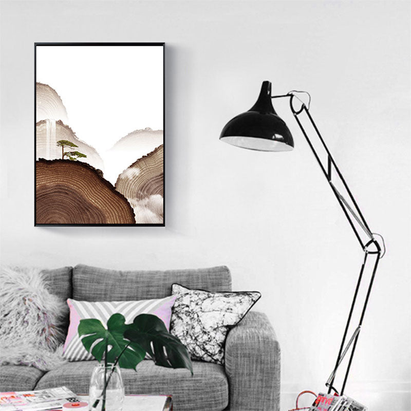Brehn | Leinwand Brauner Kunstdruck Asiatischer Kieferbaum und Holzberg Wanddekoration für Gästezimmer