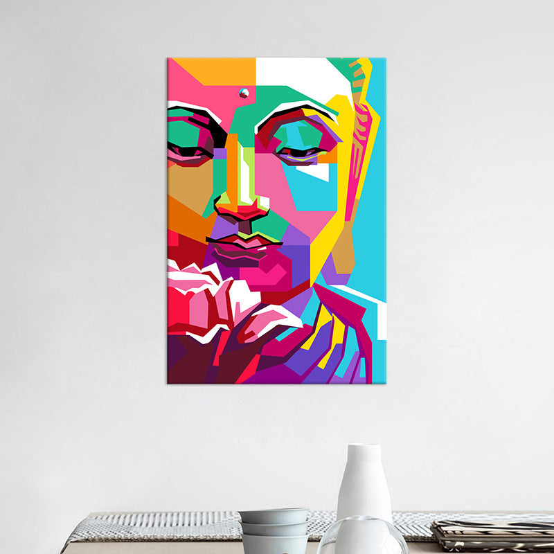 Brehn | Buddha Wandkunst Dekor Mid-Century Dekorativ für Wohnzimmer Eingewickelte Leinwand in Mehrfarben