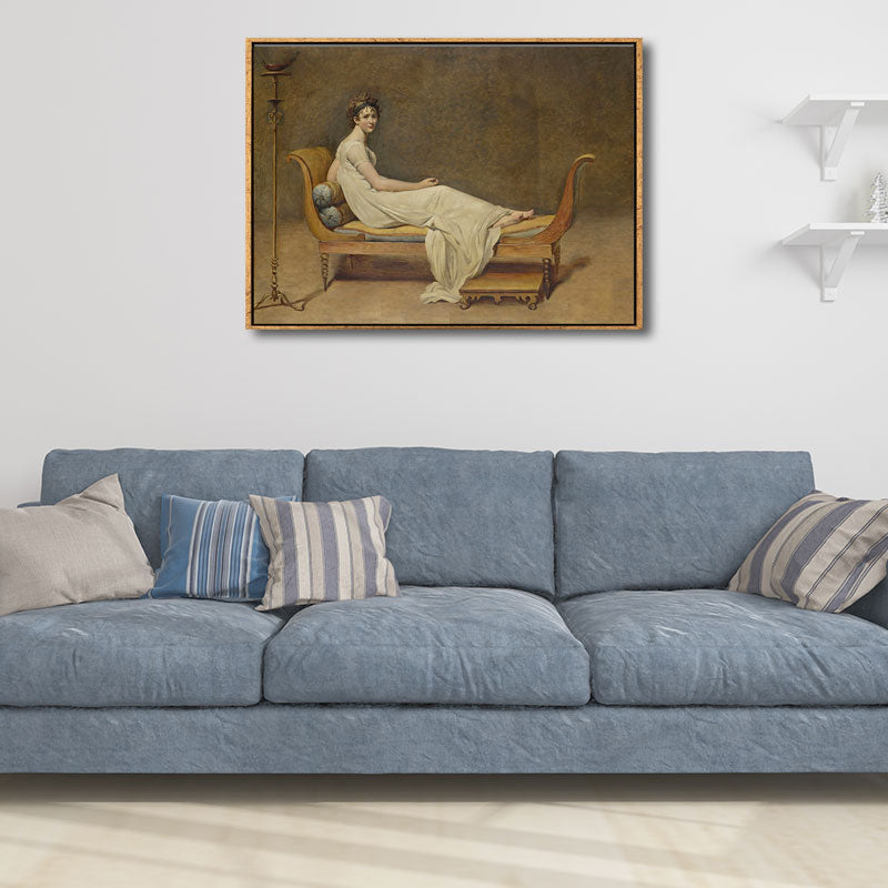 Brehn | Gemälde von Madame Recamier Leinwand Wandkunst für das Wohnzimmer, Gelb und Weiß, Textur
