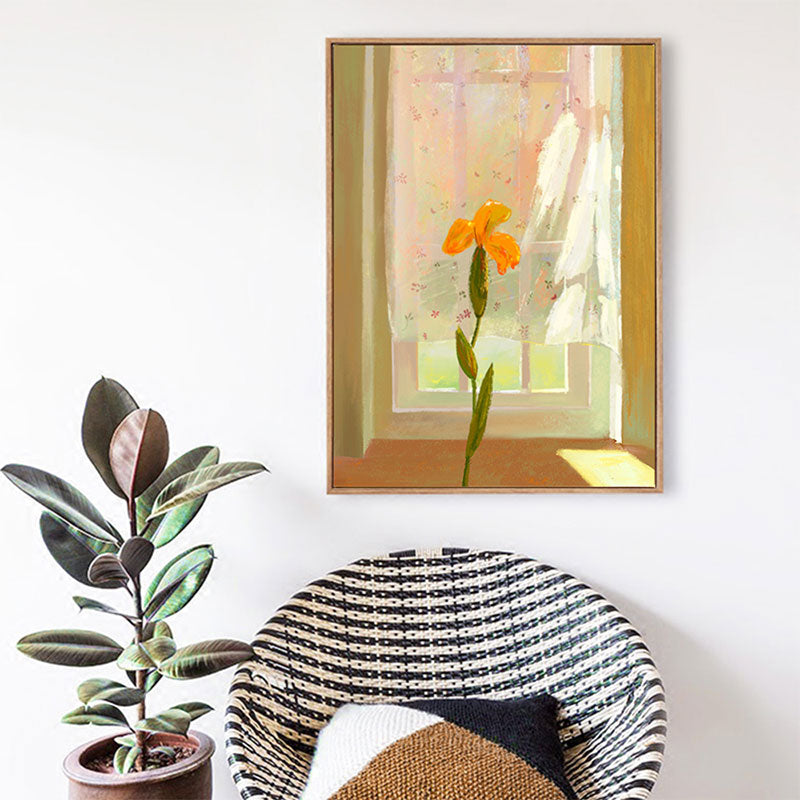 Brehn | Blumen- und Fenster-Wanddekoration in Pastellfarbe Nordic Style Leinwand für das Wohnzimmer