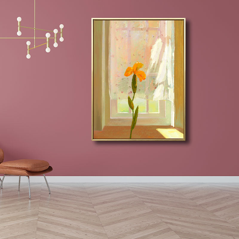 Brehn | Blumen- und Fenster-Wanddekoration in Pastellfarbe Nordic Style Leinwand für das Wohnzimmer
