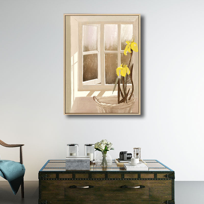Brehn | Blumen- und Fenster-Wanddekoration in Pastellfarbe Nordic Style Leinwand für das Wohnzimmer