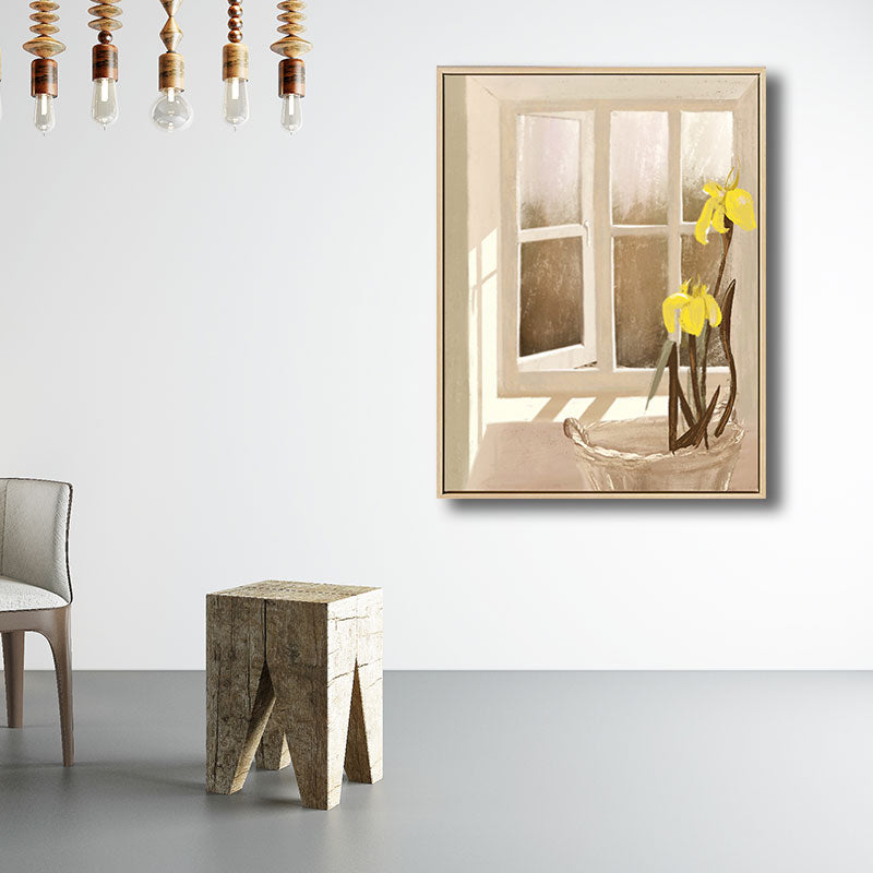 Brehn | Blumen- und Fenster-Wanddekoration in Pastellfarbe Nordic Style Leinwand für das Wohnzimmer
