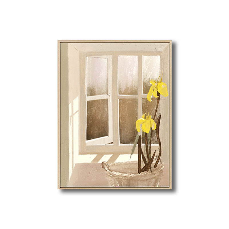 Brehn | Blumen- und Fenster-Wanddekoration in Pastellfarbe Nordic Style Leinwand für das Wohnzimmer