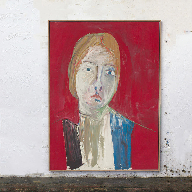 Brehn | Ölmalerei Skandinavischer Stil Kunst Mädchen Frontansicht in Rot, Mehrere Größenoptionen