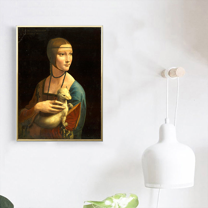 Brehn | Frauen und Schneemarder Gemälde im braunen Vintage-Stil Wanddekoration für das Esszimmer