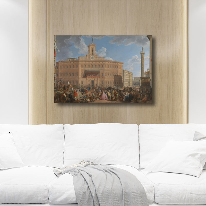 Brehn | Texturiertes gelbes Wandkunst Vintage die Lotterie in der Piazza Di Montecitorio Malerei Leinwanddruck