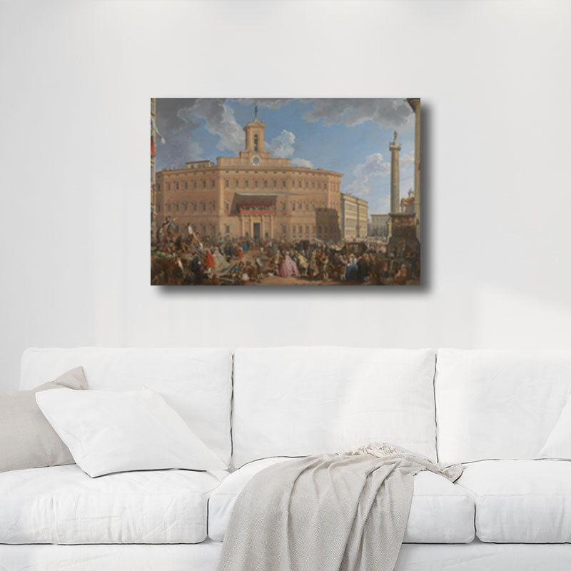 Brehn | Texturiertes gelbes Wandkunst Vintage die Lotterie in der Piazza Di Montecitorio Malerei Leinwanddruck