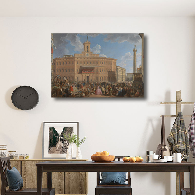 Brehn | Texturiertes gelbes Wandkunst Vintage die Lotterie in der Piazza Di Montecitorio Malerei Leinwanddruck