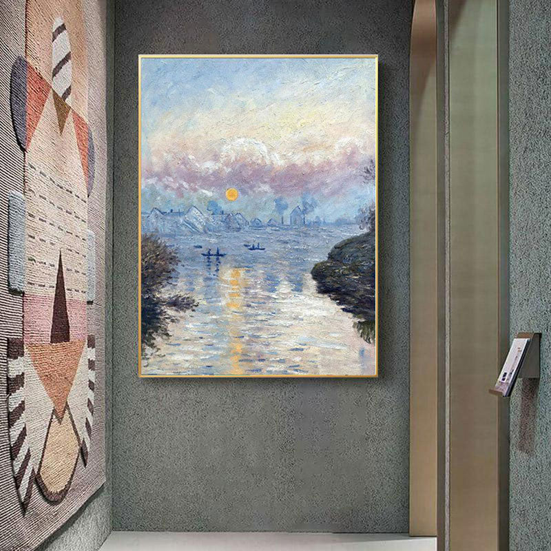 Brehn | Contemporary Riverside Landscape Canvas Keuken Wanddecoratie in Blauw, Meerdere Maten