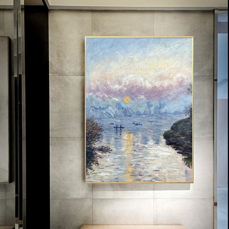 Brehn | Contemporary Riverside Landscape Canvas Keuken Wanddecoratie in Blauw, Meerdere Maten