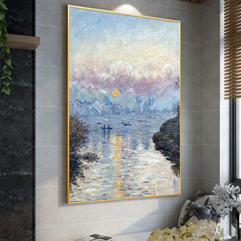 Brehn | Contemporary Riverside Landscape Canvas Keuken Wanddecoratie in Blauw, Meerdere Maten