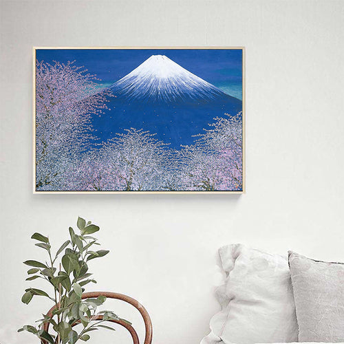 Brehn | Canvas Blau Wanddekoration Zeitgenössischer Stil Kirschblüte und Schneebergmalerei