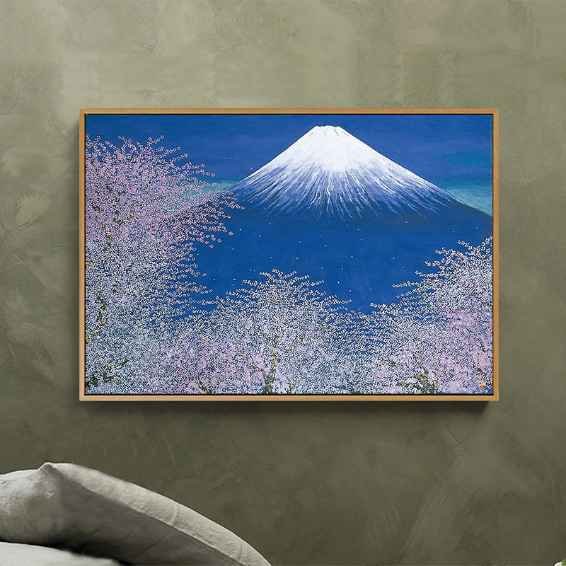 Brehn | Canvas Blau Wanddekoration Zeitgenössischer Stil Kirschblüte und Schneebergmalerei