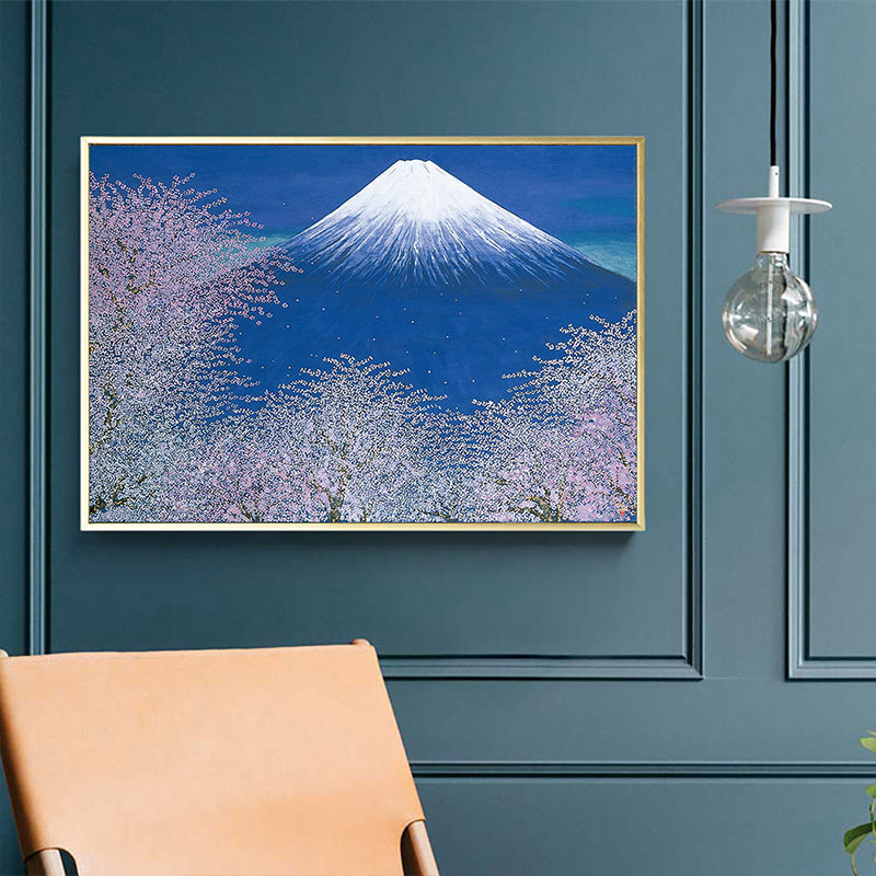 Brehn | Canvas Blau Wanddekoration Zeitgenössischer Stil Kirschblüte und Schneebergmalerei