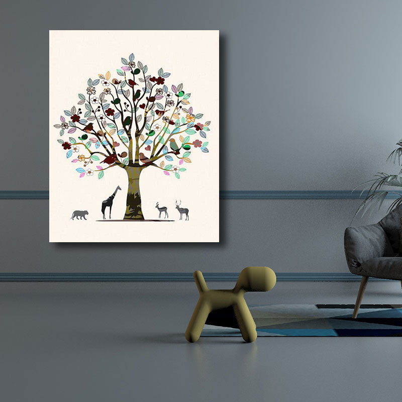 Brehn | Skandinavische Baum- und Tier-Leinwandkunst Braun Dekorative Wanddekoration für das Wohnzimmer