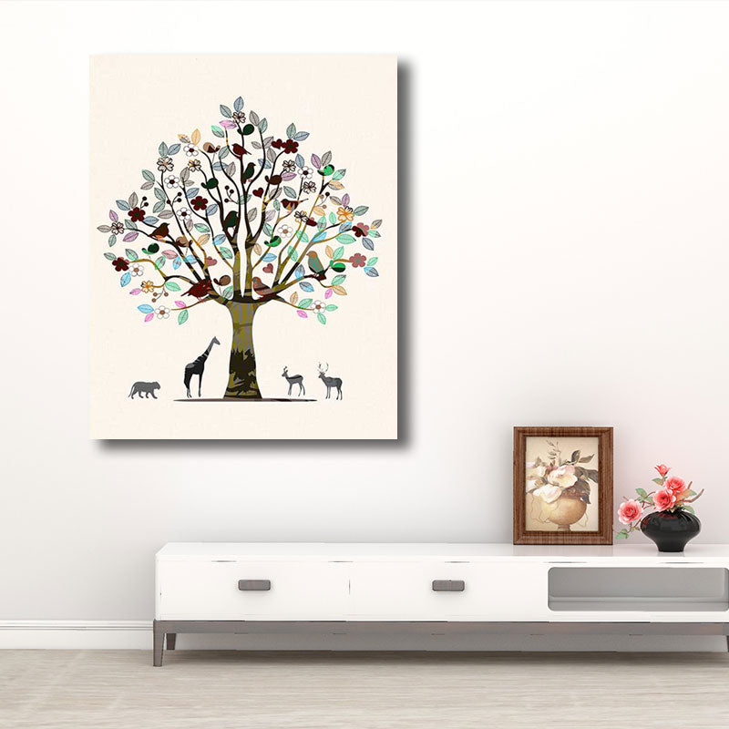 Brehn | Skandinavische Baum- und Tier-Leinwandkunst Braun Dekorative Wanddekoration für das Wohnzimmer