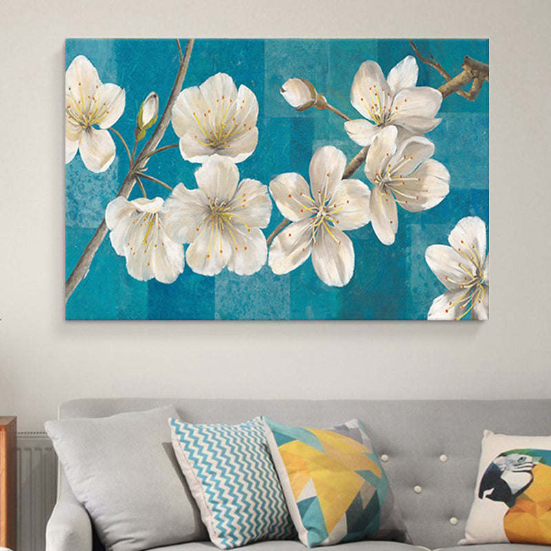 Brehn | Blühende Blumen Malerei Weiße Leinwand Wandkunst für das Mädchenzimmer, Texturiert