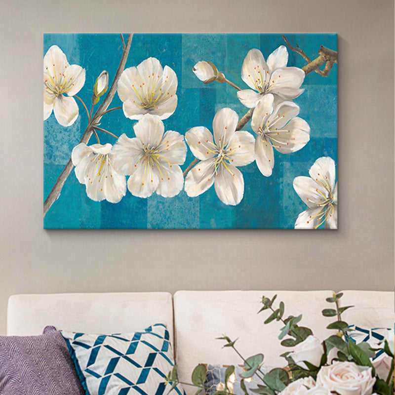 Brehn | Blühende Blumen Malerei Weiße Leinwand Wandkunst für das Mädchenzimmer, Texturiert