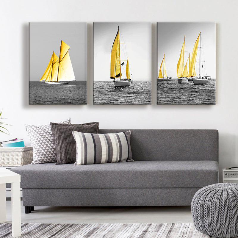Brehn | Tropix Ocean Segelschiffe Leinwand Gold und Grau Texturiert Wandkunst Dekor für Zuhause
