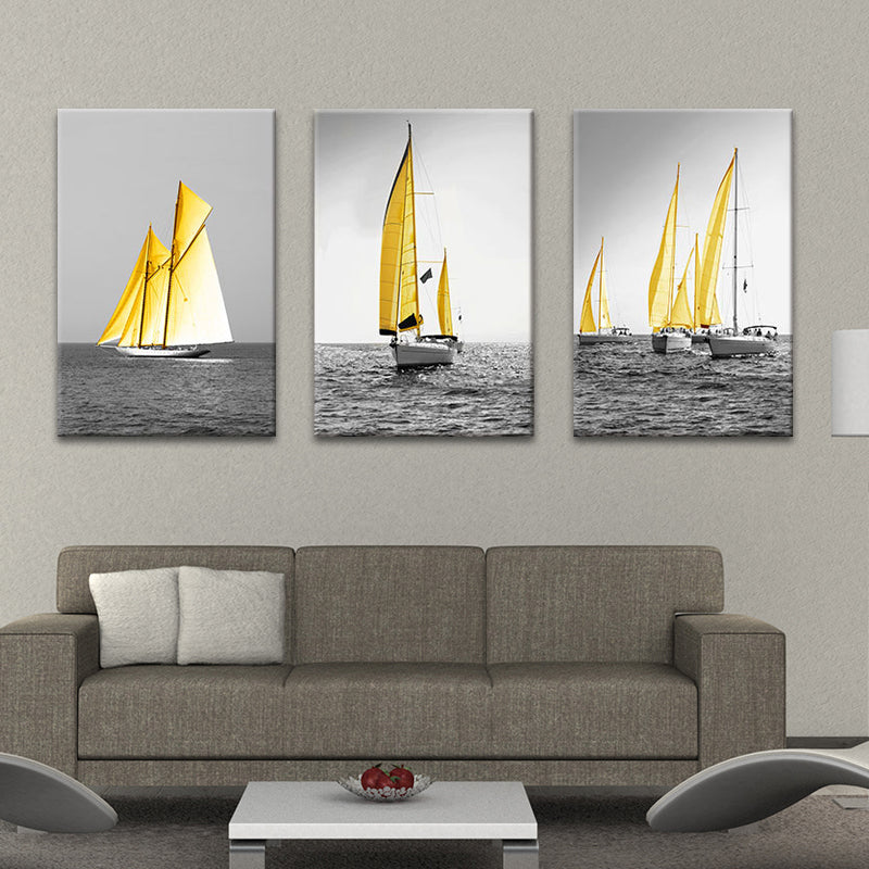 Brehn | Tropix Ocean Segelschiffe Leinwand Gold und Grau Texturiert Wandkunst Dekor für Zuhause